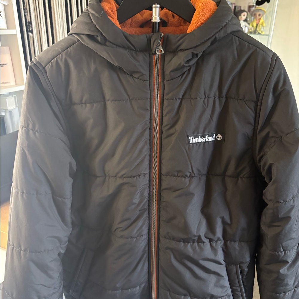 Timberland Black and Orange Puffer Jacket